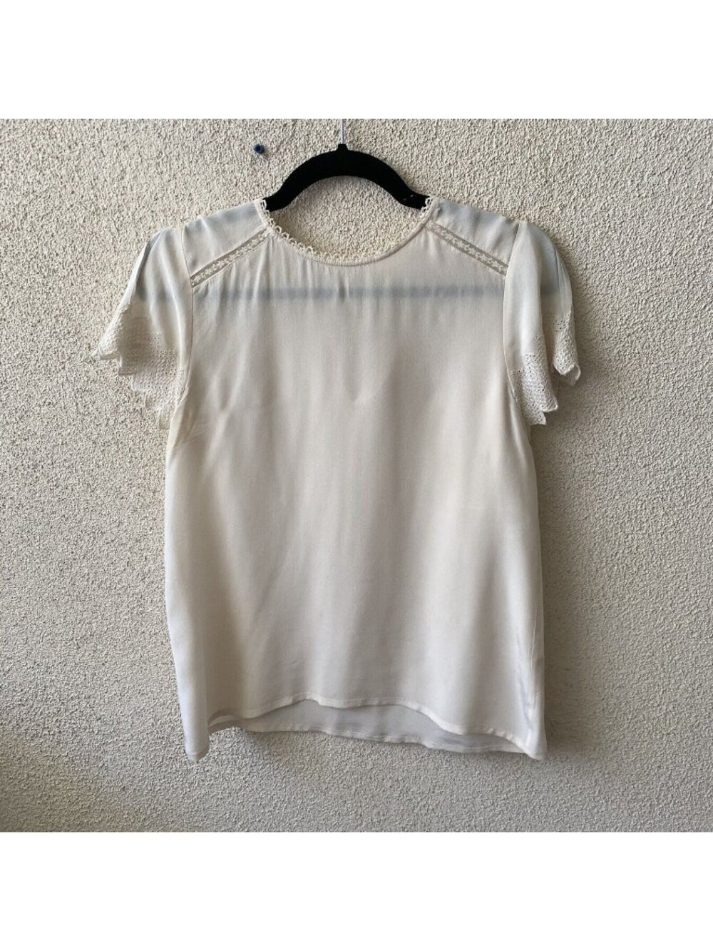 Ulla Johnson Womens Top White Ivory Sheer Lace Trim 100% Silk Blouse Size 0